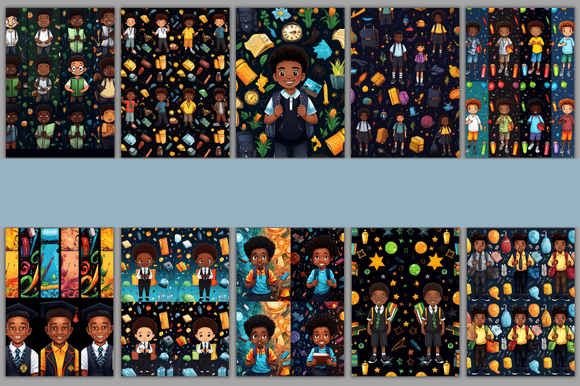 Back to School Black Boys Digital Paper