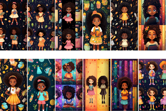 Back to School Black Girls Papers Set