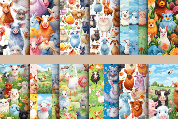 Back to School Farm Animals Digital Paper