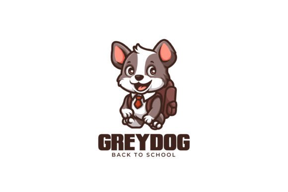 Back to School Grey Dog Cartoon Logo: A Versatile, Ready-to-Use Branding Asset for Creative Professionals