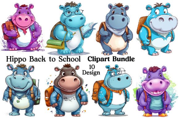 Hippo Back to School Clipart Bundle
